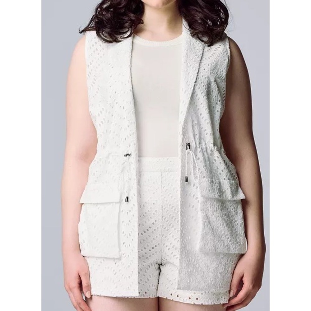 NWT Simply Vera Vera Wang Women's White Eyelet Vest‎ XXL Casual Career $72